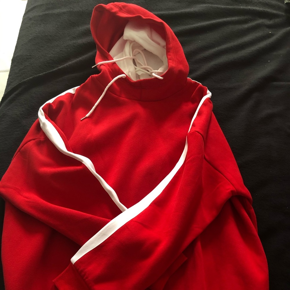 Red and white hoodie
